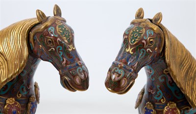 Lot 318 - Pair of Chinese Cloisonné Figures of Horses...