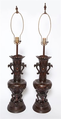 Lot 179 - Pair of Japanese Bronze Lamps Height 20 1/4...