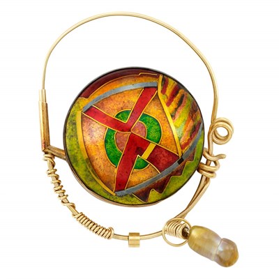 Lot 243 - Gold, Gilt-Silver, Cloisonne Enamel and Baroque Freshwater Pearl Pendant, William Claude Harper