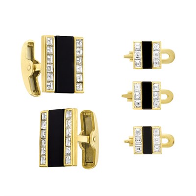 Lot 84 - Gold, Black Onyx and Diamond Dress Set