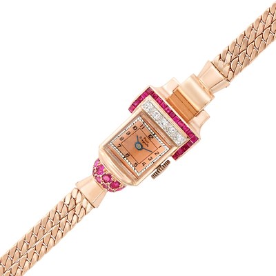 Lot 3204 - Lady's Rose Gold, Ruby and Diamond Wristwatch