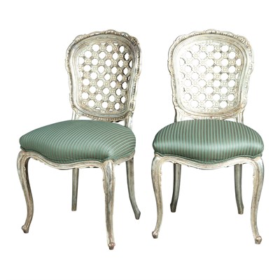 Lot 207 - Pair of Rococo Style Silver Leaf Side Chairs