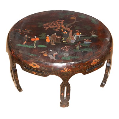 Lot 425 - Asian Black Painted Circular Low Table Height...