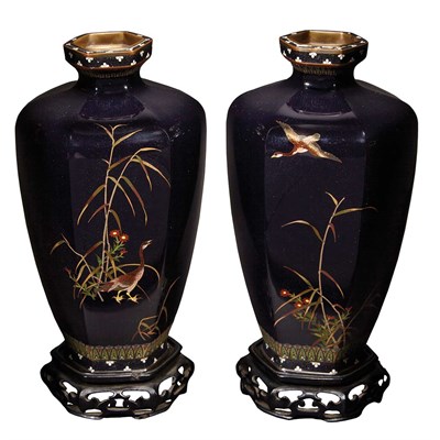 Lot 7 - Pair of Japanese Cloisonne Enamel Vases Meiji...