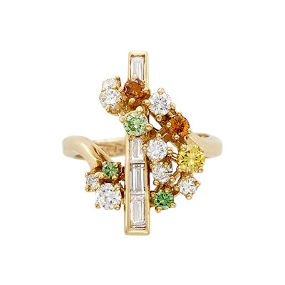 Lot 3334 - Gold, Diamond and Colored Diamond Ring