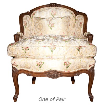 Lot 315 - Pair of Louis XV Style Fruitwood Bergeres