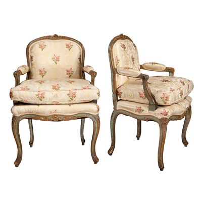 Lot 320 - Pair of Continental Painted and Parcel Gilt...