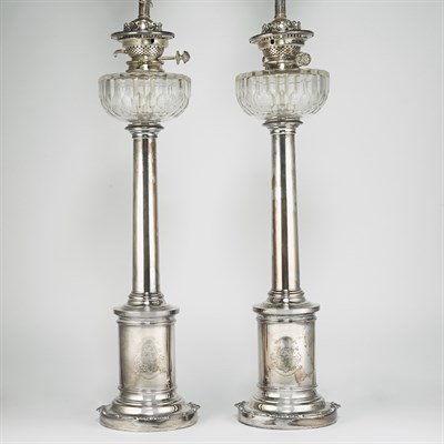 Lot 316 - Pair of Silver Plated and Cut Glass Fluid...