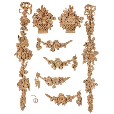 Lot 327 - Group of Eight Grain Painted Carved Wood...