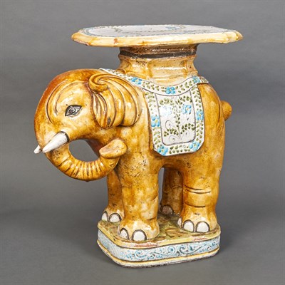 Lot 480 - Polychrome Decorated Terra Cotta Elephant-Form...