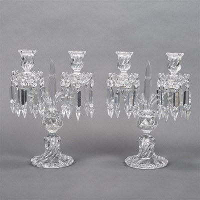 Lot 429 - Pair of Cut Glass Two-Light Candelabra Height...