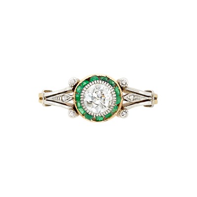 Lot 3070 - Platinum-Topped Gold, Emerald, and Diamond Ring