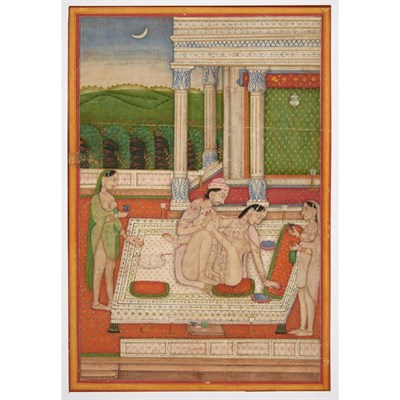 Lot 50 - Indian School 19th century Erotic couple on a...