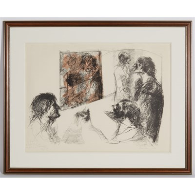 Lot 123 - Bension Enav [FIGURES IN AN INTERIOR WITH...