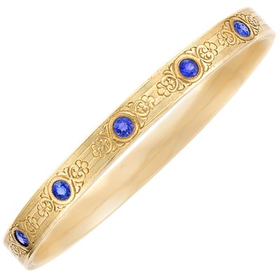 Lot 3013 - Antique Gold and Sapphire Bangle Bracelet