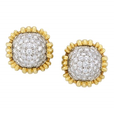 Lot 149 - Pair of Gold, Platinum and Diamond Earclips, David Webb
