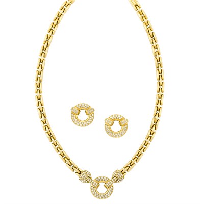 Lot 257 - Gold and Diamond Necklace and Pair of Earclips, Lindeman