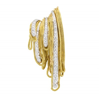 Lot 420 - Gold, Platinum and Diamond Clip-Brooch, France