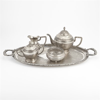 Lot 362 - Assembled Middle Eastern Four-Piece Silver Tea...