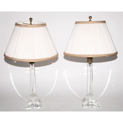 Lot 474 - Pair of Glass and Brass Columnar-Form Lamps...