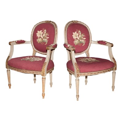 Lot 205 - Pair of Louis XV Style Parcel Gilt and Painted...