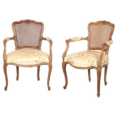 Lot 133 - Pair of Louis XV Style Caned Beechwood...