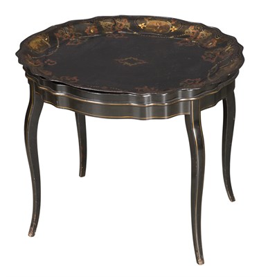 Lot 152 - Regency Style Tole Tray on Stand The border...