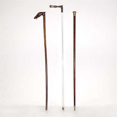 Lot 155 - Two Silver Handled Canes and a Wood...
