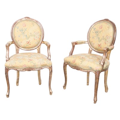 Lot 157 - Pair of Louis XV Style Silvered Fauteuils Each...