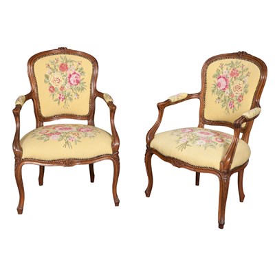 Lot 165 - Pair of Louis XV Style Needlepoint Upholstered...