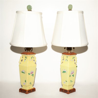 Lot 171 - Pair of Chinese Yellow Glazed Porcelain Lamps...