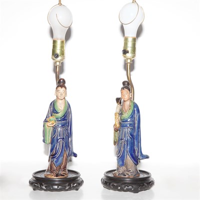 Lot 201 - Pair of Chinese Ceramic Figural Lamps Height...