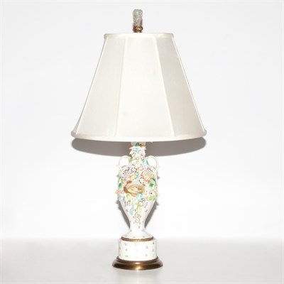 Lot 176 - Continental Floral Encrusted Porcelain Lamp...