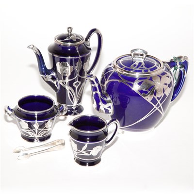 Lot 194 - Lenox Silver Overlay Cobalt Glazed Porcelain...