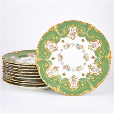 Lot 202 - Set of Ten Limoges Green and Floral Decorated...