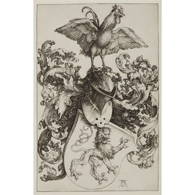 Coat of Arms with a Lion and a Cock