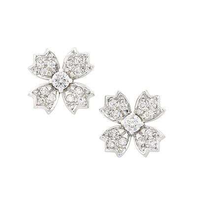 Lot 3253 - Pair of Platinum and Diamond Earrings, Tiffany & Co.