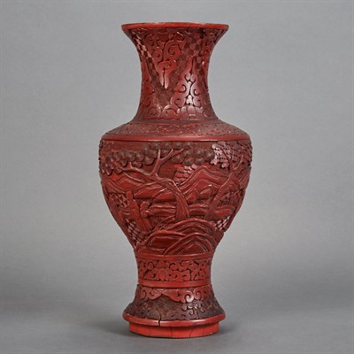 Lot 243 - Chinese Cinnabar Lacquer Style Vase Height 12...