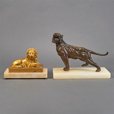 Lot 235 - Gilt-Bronze Figure of a Recumbent Lion Length...