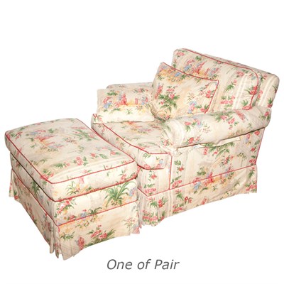 Lot 496 - Pair of Chintz Covered Upholstered Club Chairs...