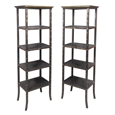 Lot 313 - Pair of Black Painted and Gilt Decorated...