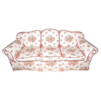 Lot 349 - Coral Patterned Upholstered Sofa Length 6 feet...