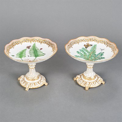 Lot 382 - Pair of Continental Floral Decorated Tazzas...