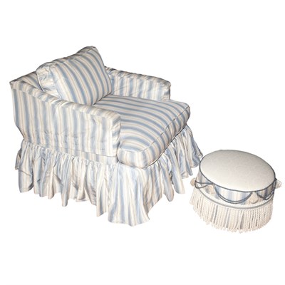 Lot 232 - Blue and White Striped Upholstered Club Chair,...