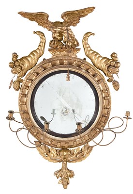 Lot 183 - Classical Giltwood Convex Girandole Mirror...