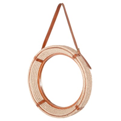 Lot 303 - Leather Mounted Rope Framed Circular Mirror...
