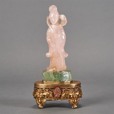 Lot 232 - Chinese Rose and Green Quartz Figure of a...