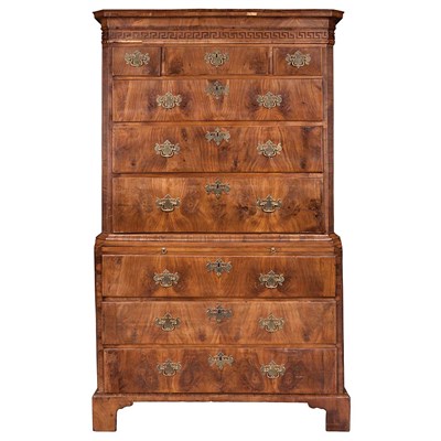 Lot 600 - George II Inlaid Figured Walnut Chest on Chest...