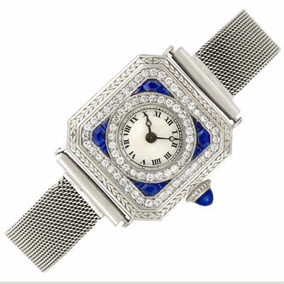 Lot 3263 - Lady's Art Deco Platinum, Low Karat White Gold, Sapphire and Diamond Wristwatch, C.H. Meylan