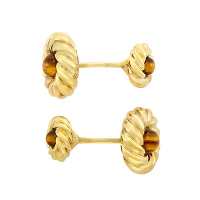 Lot 3336 - Pair of Gold and Tiger's-Eye Cufflinks, Hermes, France